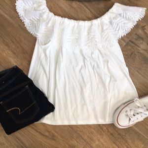 Off the shoulder white knit lace top